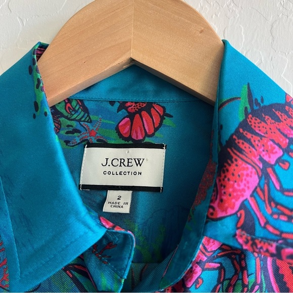 J. Crew Collection Silk Twill Shirt In Lobster Print - Picture 5 of 8
